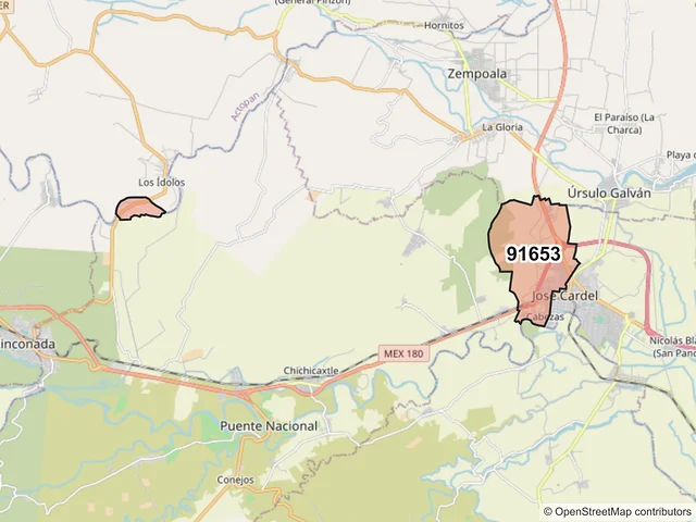Mapa del código postal 91653, Puente Nacional, Veracruz de Ignacio de la Llave