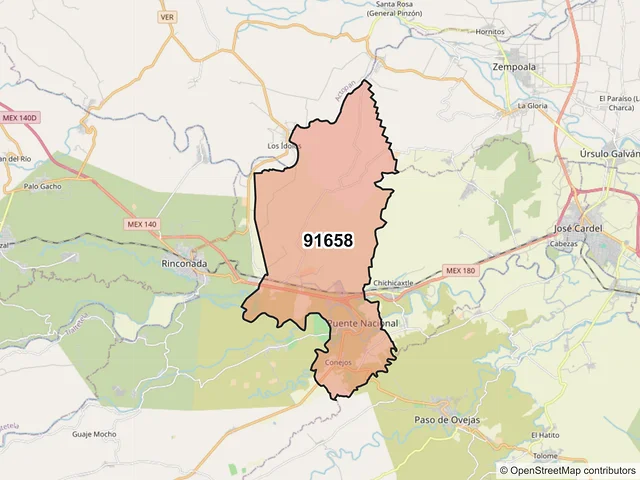 Mapa del código postal 91658, Puente Nacional, Veracruz de Ignacio de la Llave