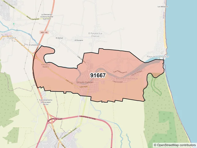 Mapa del código postal 91667, Ursulo Galván, Veracruz de Ignacio de la Llave