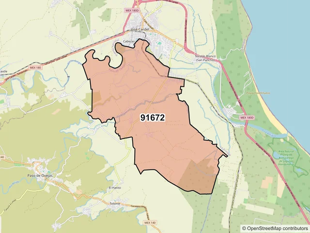 Mapa del código postal 91672, Paso de Ovejas, Veracruz de Ignacio de la Llave