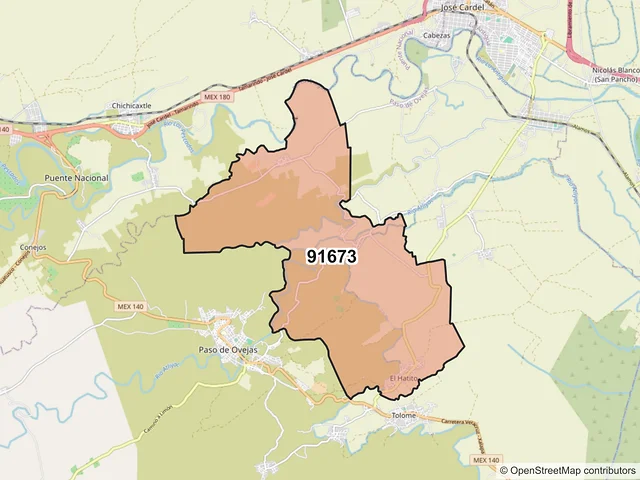 Mapa del código postal 91673, Paso de Ovejas, Veracruz de Ignacio de la Llave
