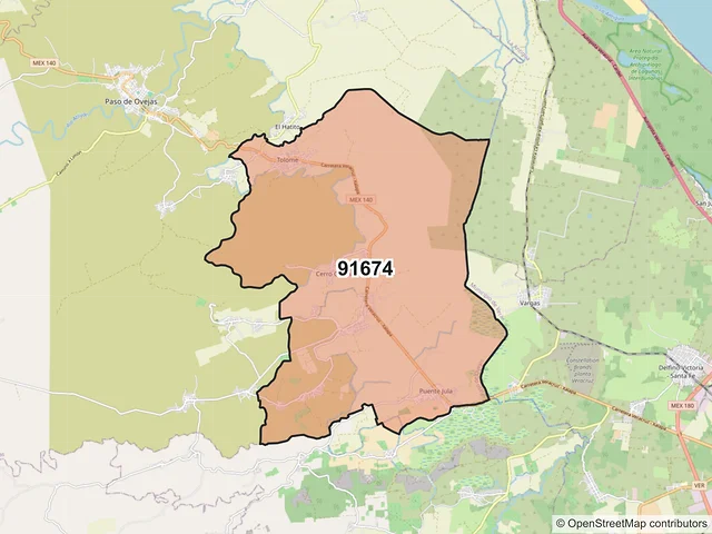 Mapa del código postal 91674, Paso de Ovejas, Veracruz de Ignacio de la Llave