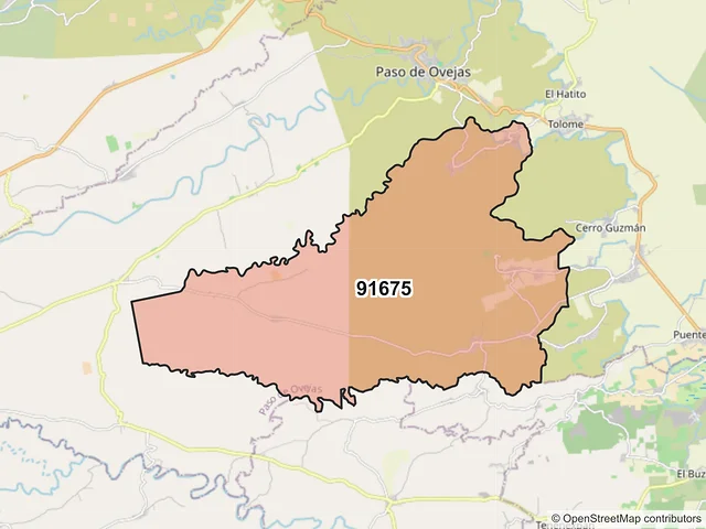 Mapa del código postal 91675, Paso de Ovejas, Veracruz de Ignacio de la Llave