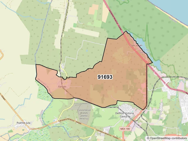 Mapa del código postal 91693, Veracruz, Veracruz de Ignacio de la Llave