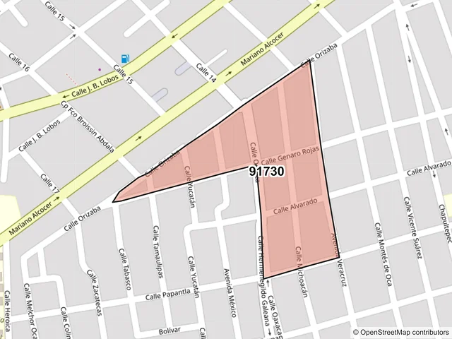 Mapa del código postal 91730, Veracruz, Veracruz de Ignacio de la Llave