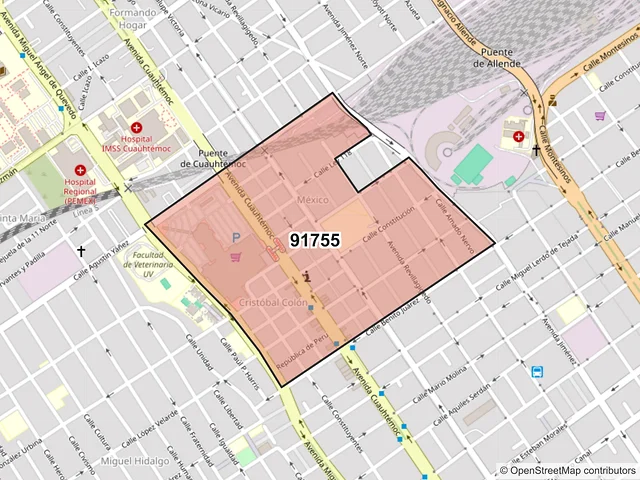 Mapa del código postal 91755, Veracruz, Veracruz de Ignacio de la Llave