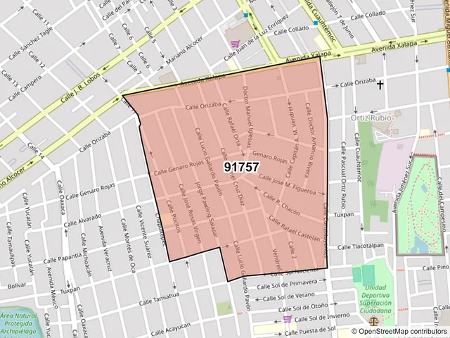 Mapa del código postal 91757, Veracruz, Veracruz de Ignacio de la Llave