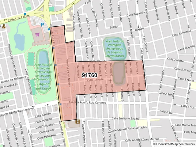 Mapa del código postal 91760, Veracruz, Veracruz de Ignacio de la Llave