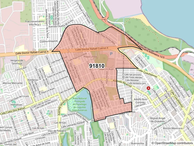 Mapa del código postal 91810, Veracruz, Veracruz de Ignacio de la Llave