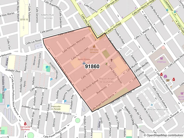 Mapa del código postal 91860, Veracruz, Veracruz de Ignacio de la Llave