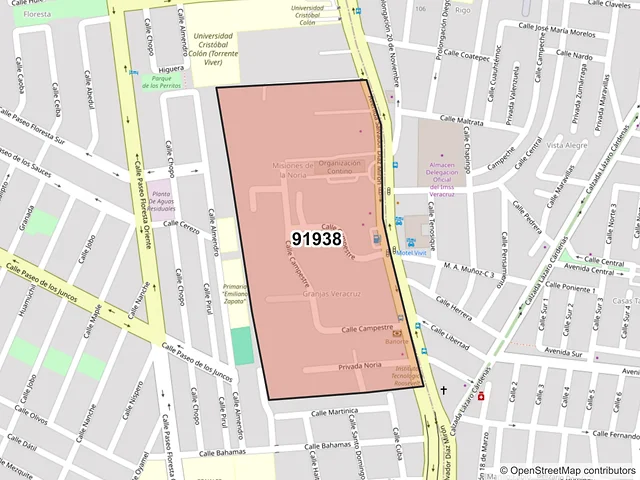 Mapa del código postal 91938, Veracruz, Veracruz de Ignacio de la Llave