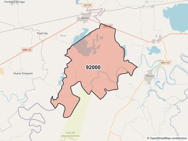 Mapa del código postal 92000, Pánuco, Veracruz de Ignacio de la Llave