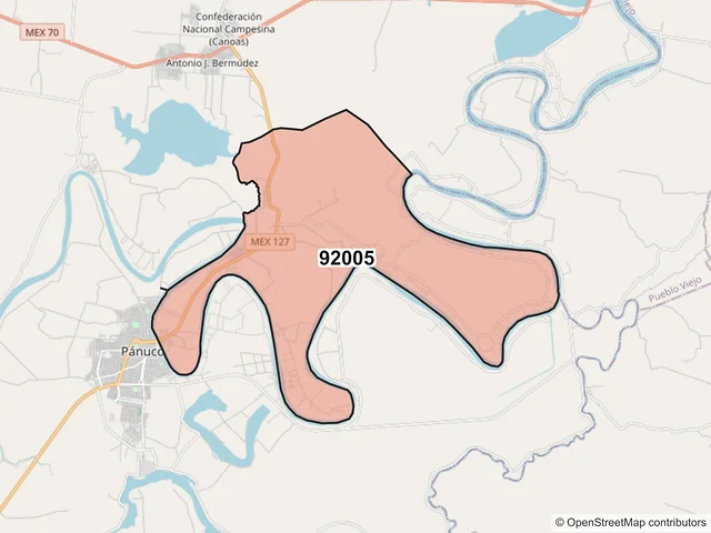 Mapa del código postal 92005, Pánuco, Veracruz de Ignacio de la Llave