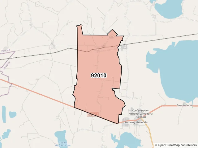 Mapa del código postal 92010, Pánuco, Veracruz de Ignacio de la Llave
