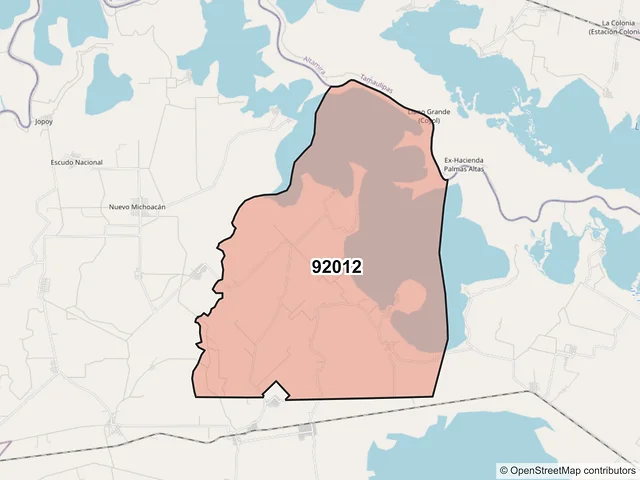 Mapa del código postal 92012, Pánuco, Veracruz de Ignacio de la Llave