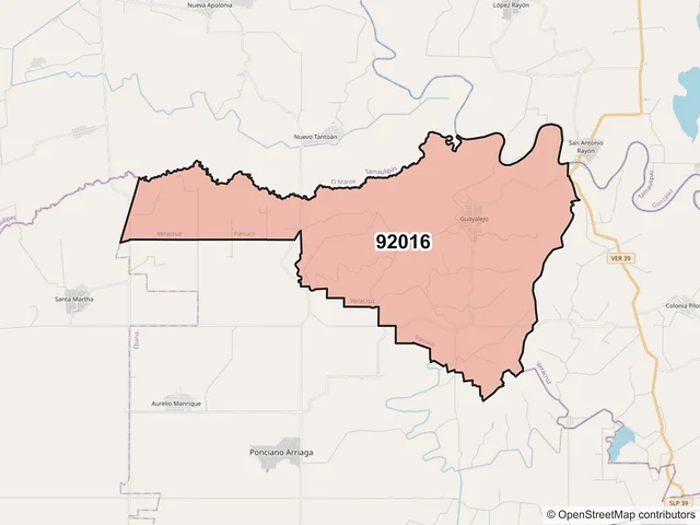 Mapa del código postal 92016, Pánuco, Veracruz de Ignacio de la Llave
