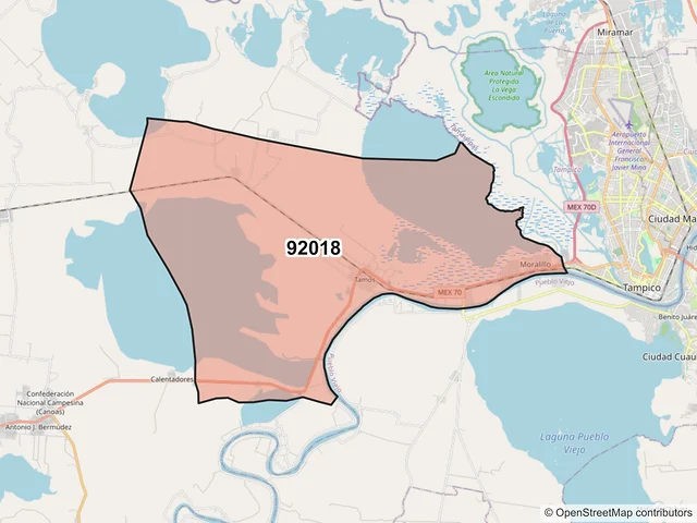 Mapa del código postal 92018, Pánuco, Veracruz de Ignacio de la Llave