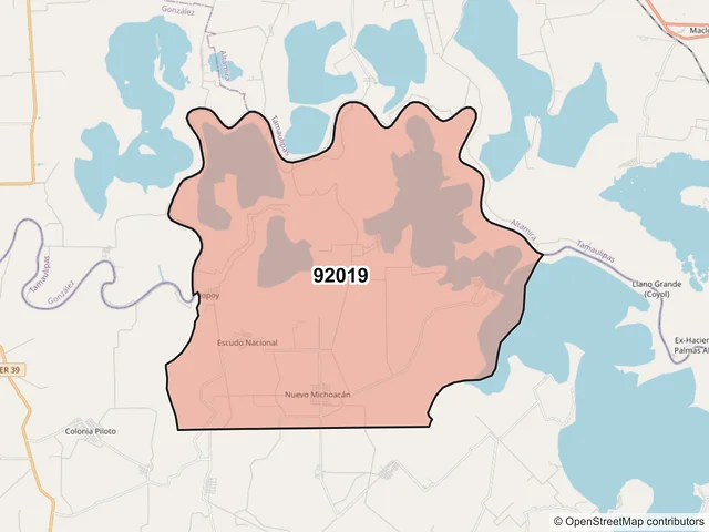 Mapa del código postal 92019, Pánuco, Veracruz de Ignacio de la Llave