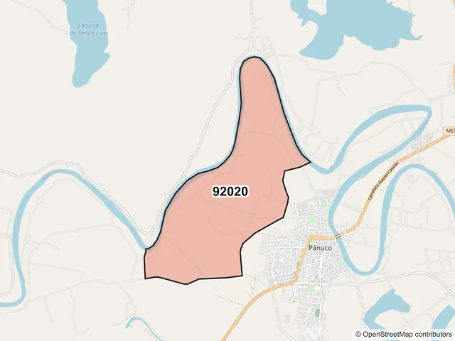 Mapa del código postal 92020, Pánuco, Veracruz de Ignacio de la Llave