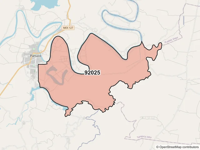 Mapa del código postal 92025, Pánuco, Veracruz de Ignacio de la Llave
