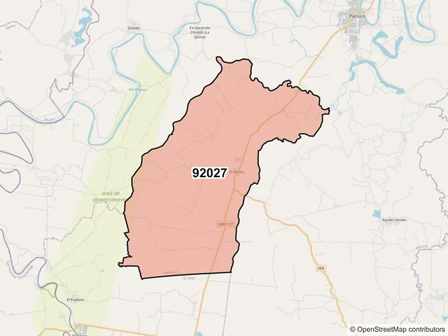 Mapa del código postal 92027, Pánuco, Veracruz de Ignacio de la Llave