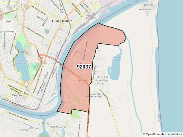 Mapa del código postal 92037, Pueblo Viejo, Veracruz de Ignacio de la Llave