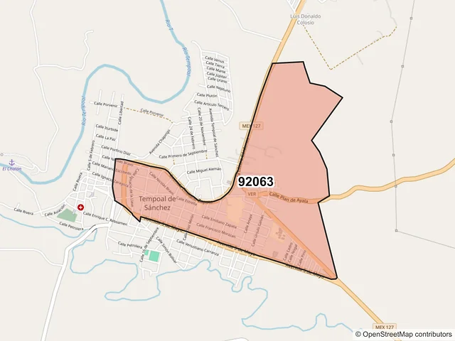 Mapa del código postal 92063, Tempoal, Veracruz de Ignacio de la Llave