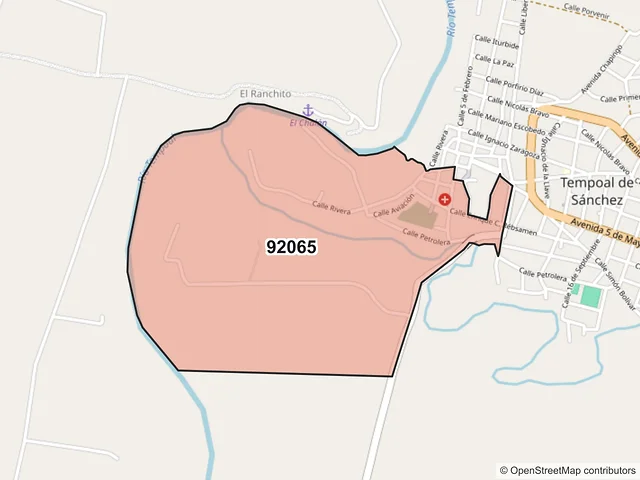 Mapa del código postal 92065, Tempoal, Veracruz de Ignacio de la Llave