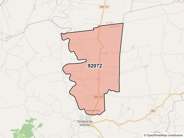 Mapa del código postal 92072, Tempoal, Veracruz de Ignacio de la Llave