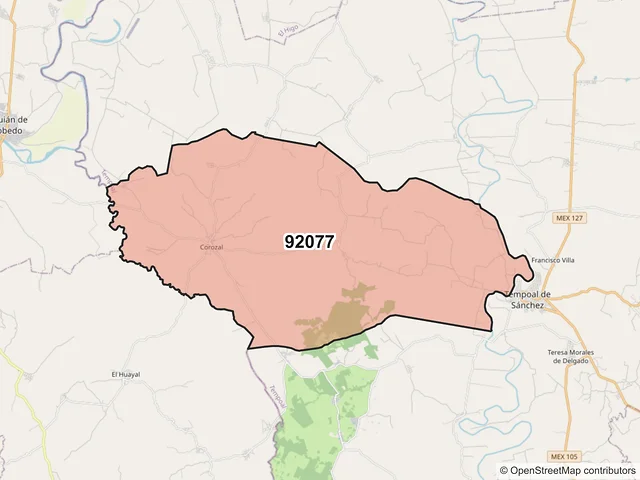 Mapa del código postal 92077, Tempoal, Veracruz de Ignacio de la Llave
