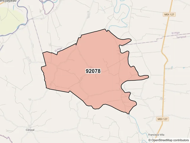 Mapa del código postal 92078, Tempoal, Veracruz de Ignacio de la Llave