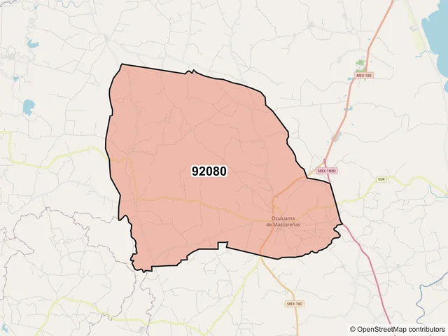 Mapa del código postal 92080, Ozuluama de Mascareñas, Veracruz de Ignacio de la Llave