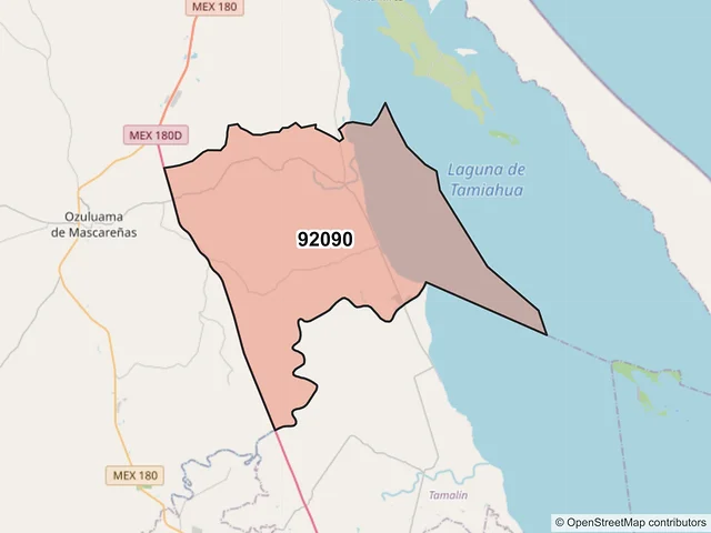 Mapa del código postal 92090, Ozuluama de Mascareñas, Veracruz de Ignacio de la Llave