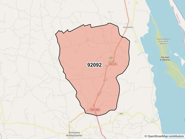 Mapa del código postal 92092, Ozuluama de Mascareñas, Veracruz de Ignacio de la Llave