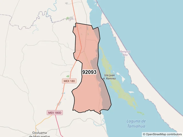 Mapa del código postal 92093, Ozuluama de Mascareñas, Veracruz de Ignacio de la Llave