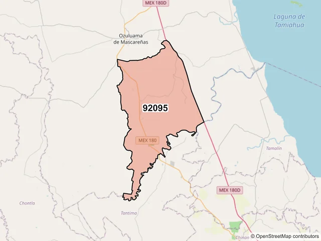 Mapa del código postal 92095, Ozuluama de Mascareñas, Veracruz de Ignacio de la Llave