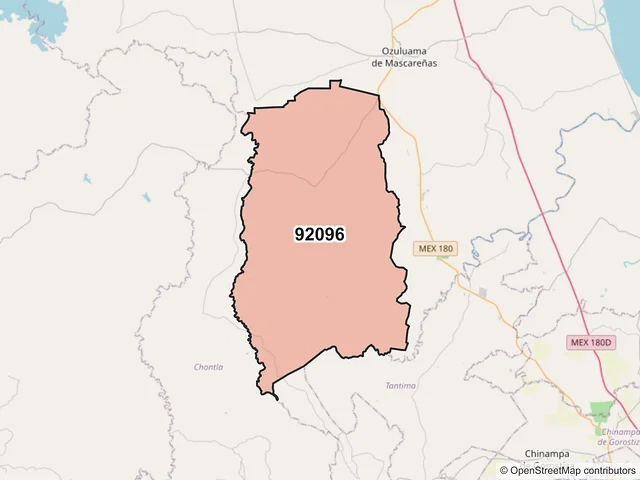 Mapa del código postal 92096, Ozuluama de Mascareñas, Veracruz de Ignacio de la Llave