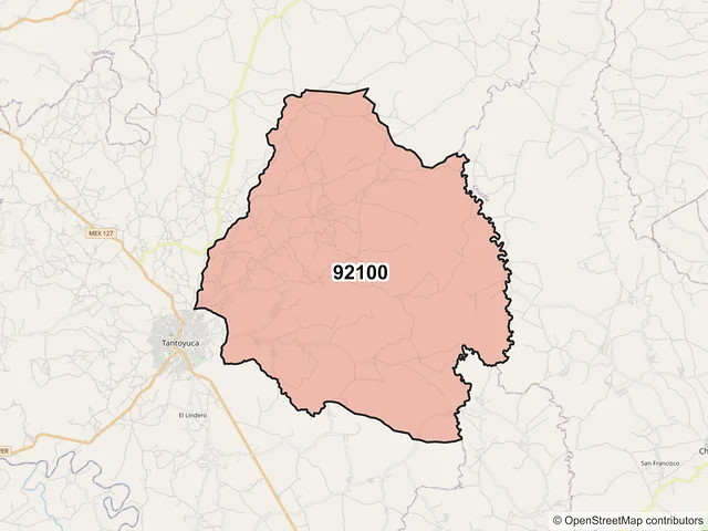 Mapa del código postal 92100, Tantoyuca, Veracruz de Ignacio de la Llave