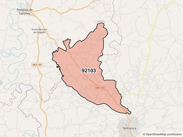 Mapa del código postal 92103, Tantoyuca, Veracruz de Ignacio de la Llave