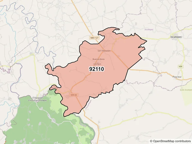 Mapa del código postal 92110, Tantoyuca, Veracruz de Ignacio de la Llave