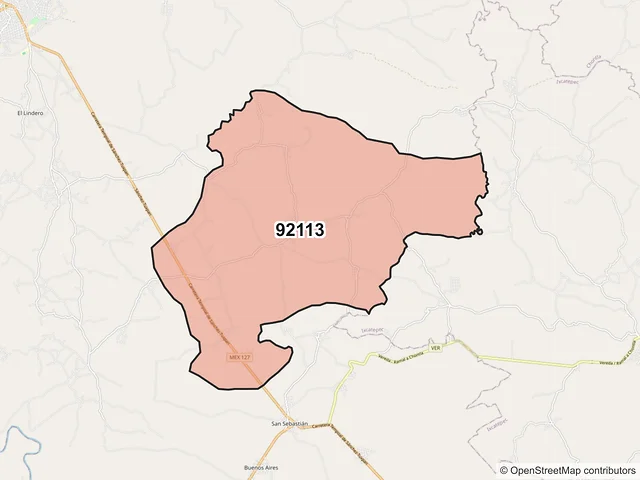 Mapa del código postal 92113, Tantoyuca, Veracruz de Ignacio de la Llave
