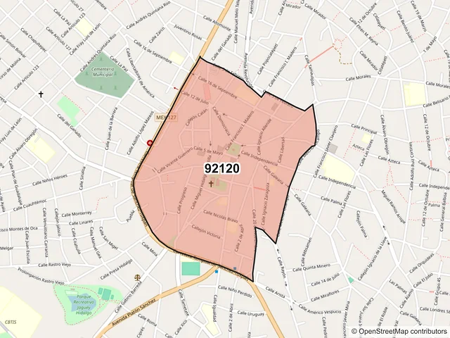 Mapa del código postal 92120, Tantoyuca, Veracruz de Ignacio de la Llave