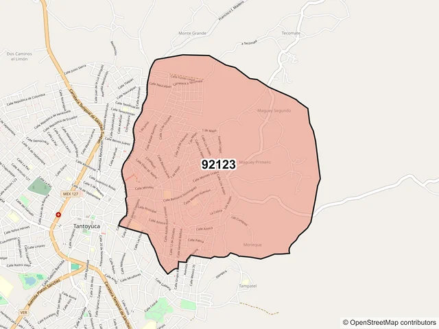 Mapa del código postal 92123, Tantoyuca, Veracruz de Ignacio de la Llave