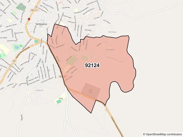 Mapa del código postal 92124, Tantoyuca, Veracruz de Ignacio de la Llave