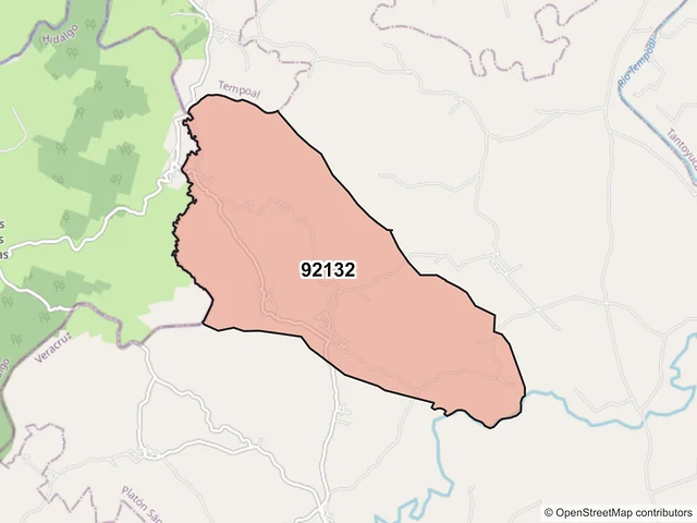 Mapa del código postal 92132, Platón Sánchez, Veracruz de Ignacio de la Llave