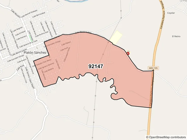 Mapa del código postal 92147, Platón Sánchez, Veracruz de Ignacio de la Llave