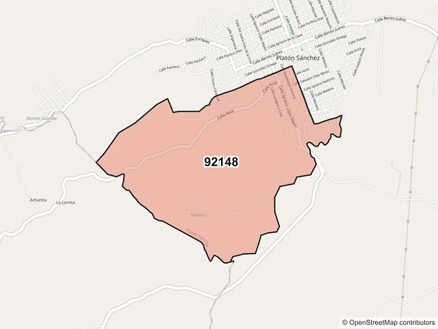 Mapa del código postal 92148, Platón Sánchez, Veracruz de Ignacio de la Llave