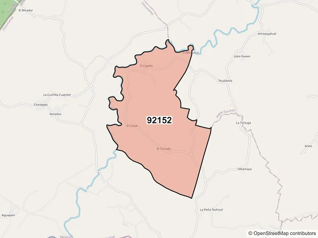 Mapa del código postal 92152, Chiconamel, Veracruz de Ignacio de la Llave