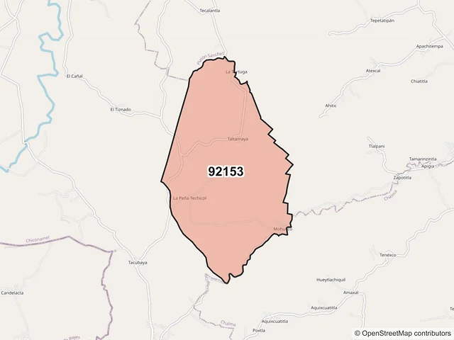 Mapa del código postal 92153, Chiconamel, Veracruz de Ignacio de la Llave