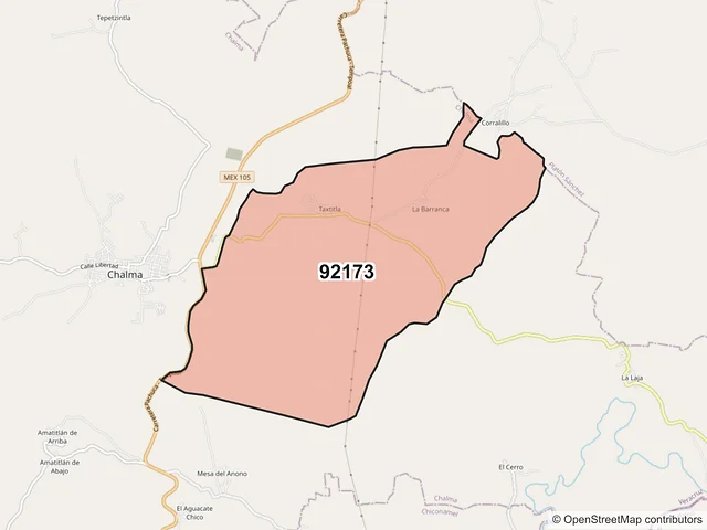 Mapa del código postal 92173, Chalma, Veracruz de Ignacio de la Llave